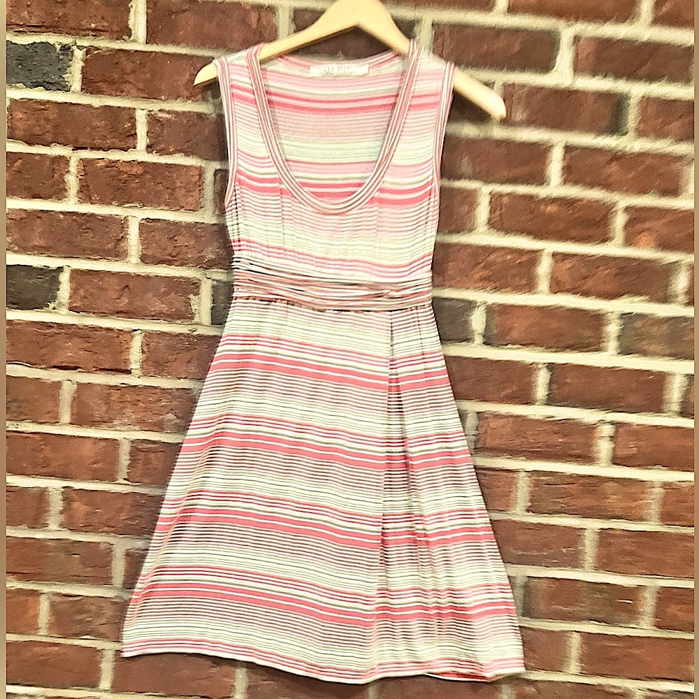 Coral, beige and cream scoop neck tshirt dress by Max Studio